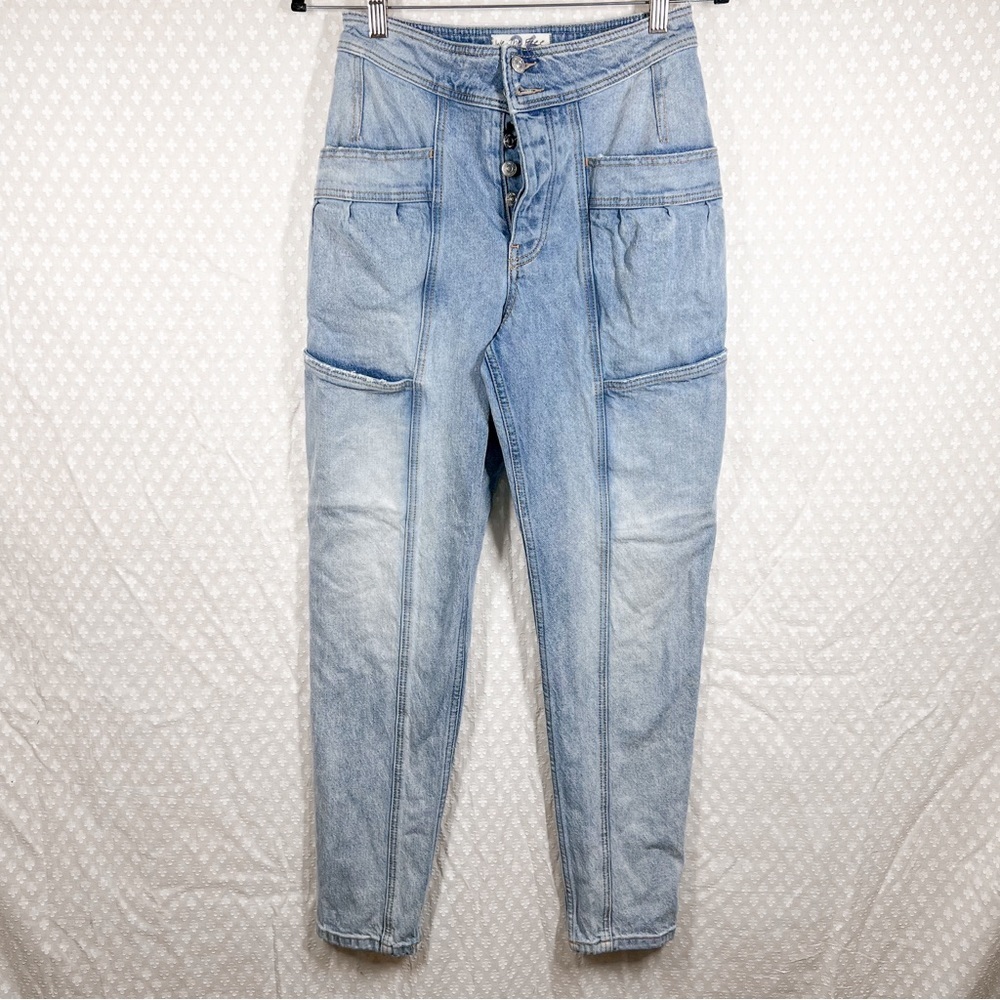 Free People We The Free Light Wash Cargo High Rise Jeans